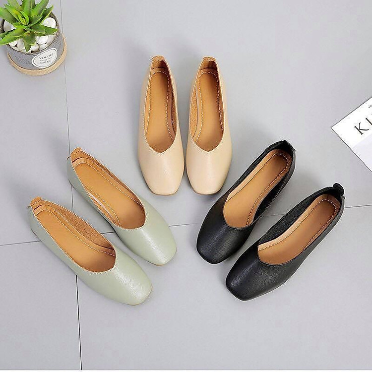 Giày Búp Bê Nữ Đẹp Đế 3 Phân Mũi Vuông Đi Cực Êm Chân Nhiều Màu Sắc : Đen, Be, Ghi Size 35-40 SHOP HAMI G05