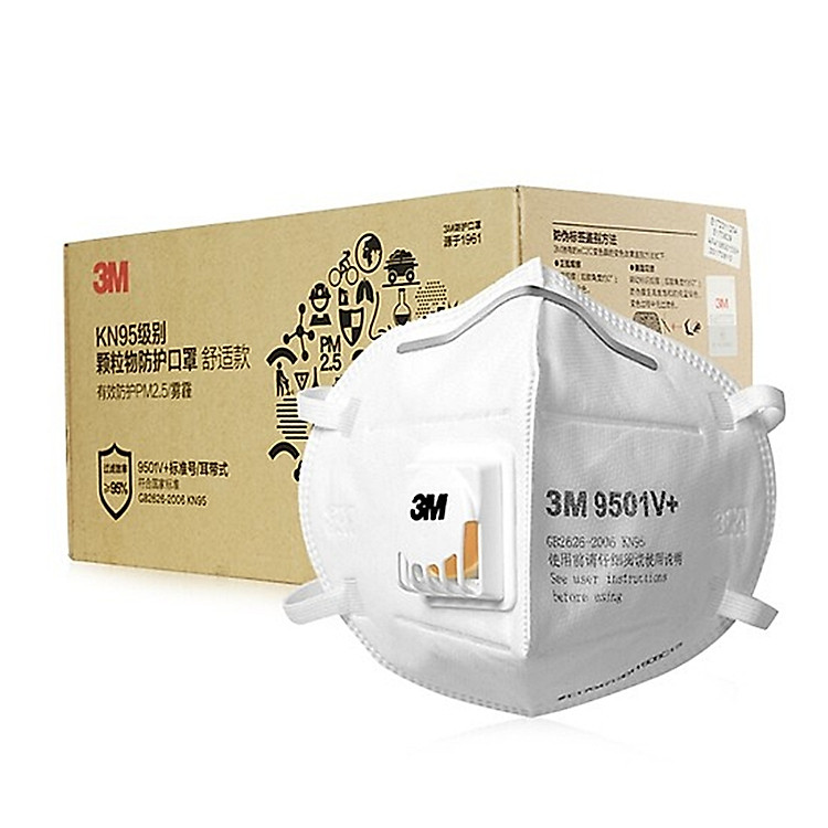 Khẩu trang 3M 9501V+ - có thể lọc bụi siêu nhỏ 2.5PM phiên bản nâng cấp dây quai đeo bằng vải thun, không gây đau tai