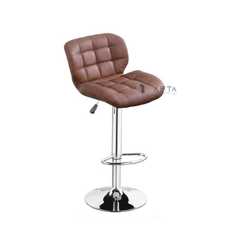 Ghế đảo bếp màu nâu CB2303-P Nội thất Capta Ghế quầy bar có lưng nệm bọc PVC màu nâu bò và màu nâu chân thép tăng giảm bar chair hcm