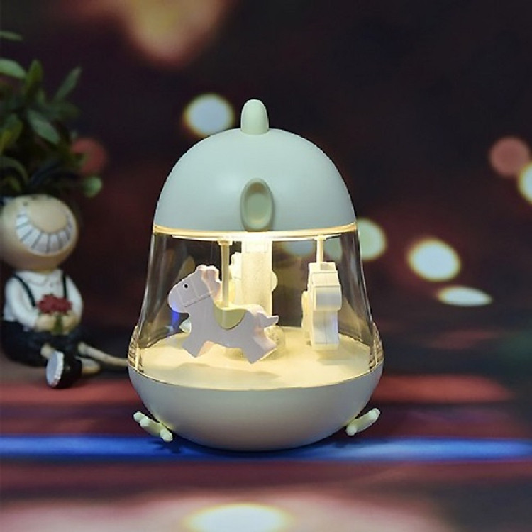 Hộp nhạc đèn led vòng quay ngựa gỗ (màu xanh như hình)