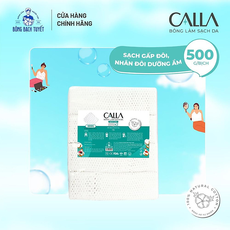 Bông tẩy trang làm sạch da Bông Bạch Tuyết Calla Sạch Sâu 500Gr