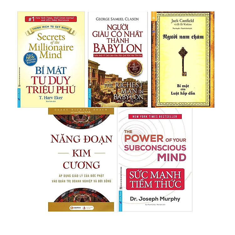 Combo 5 cuốn Tư Duy Trong Kinh Doanh Thành Công : Bí Mật Tư Duy Triệu Phú (Tái Bản) + Người Giàu Có Nhất Thành Babylon (Tái Bản 2020) + Năng Đoạn Kim Cương (Tái Bản) + Người Nam Châm (Tái Bản 2019) + Sức Mạnh Tiềm Thức (Tái Bản)