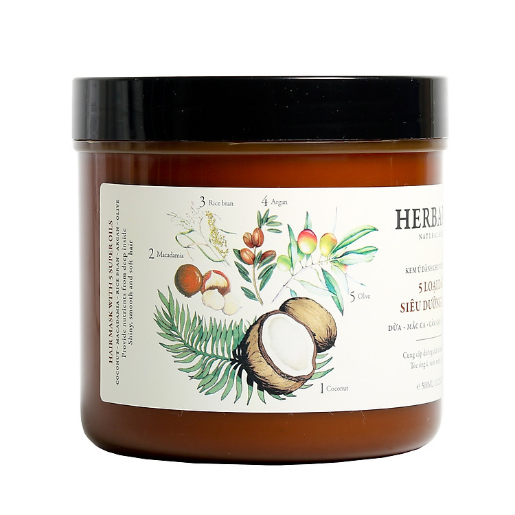 Kem ủ tóc từ 5 loại dầu siêu chất dành cho tóc Herbario 500ml