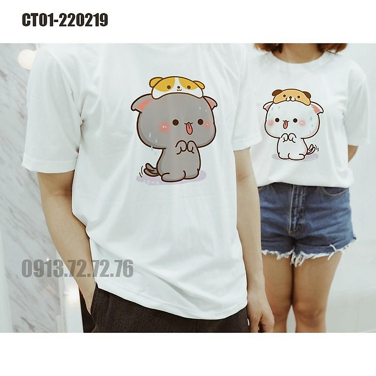 Áo Thun Cặp Đôi Mèo Xám Mèo Trắng - Giá lẻ 1 cái