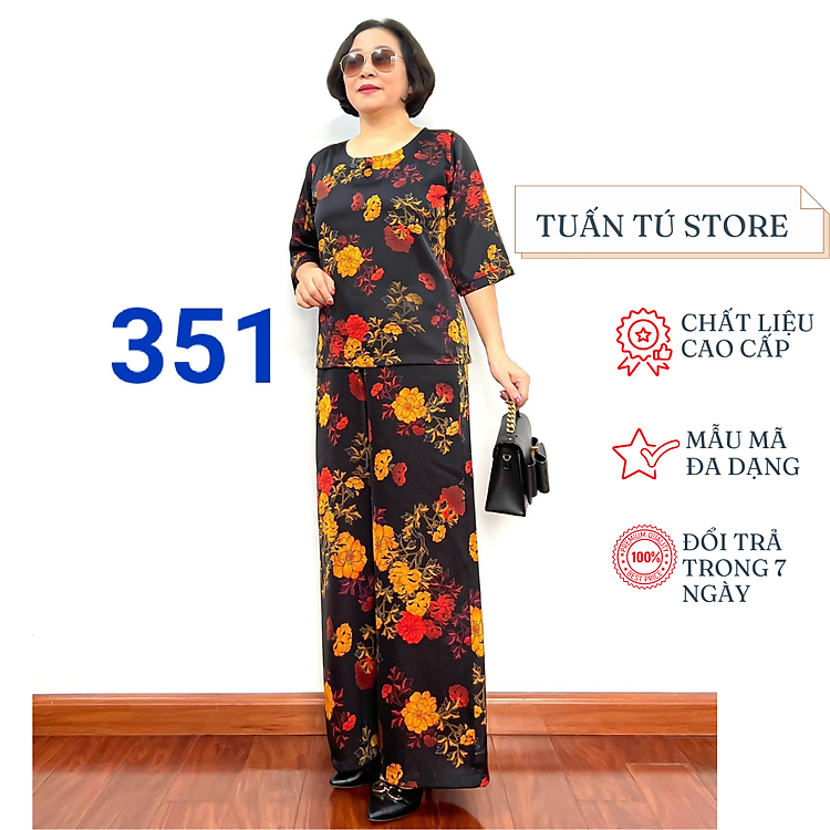 Đồ Bộ Trung Niên Cho Mẹ Sang Trọng Chất Liệu Lụa Satin Cao Cấp Mềm Mượt Họa Tiết Tinh Xảo - Tuấn Tú Store 68