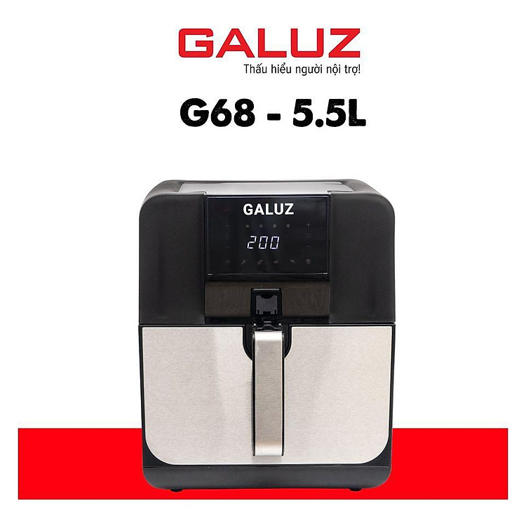 Nồi chiên không dầu Galuz G68, công suất 1700W, dung tích 5.5L, bảng điều khiển điện tử, chế độ hẹn giờ 60 phút, công nghệ đảo gió 2 chiều không cần lật thức ăn, hàng chính hãng