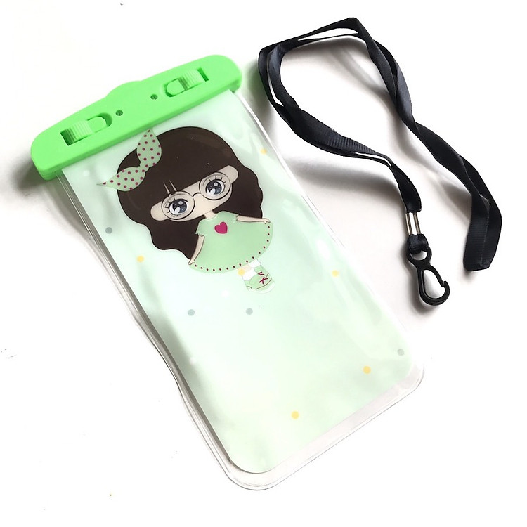 Túi Đựng Điện Thoại Chống Nước Hình Cute (Cô gái-Xanh lá)