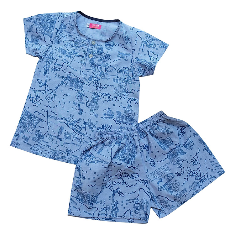 Pyjama Bé Trai In Bản Đồ Cuckeo Kids T61819 - Xanh