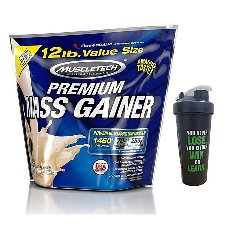 Combo Sữa tăng cân Premium Mass Gainer của Muscle Tech hương Vanilla bịch 5.4 kg & Bình lắc 600 ml (Màu Ngẫu Nhiên)