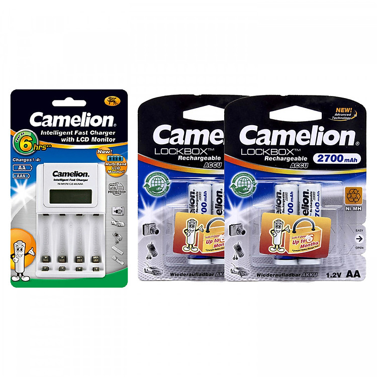 Bộ sạc pin Camelion BC1012 + 4 pin sạc AA 2700mAh - Hàng nhập khẩu