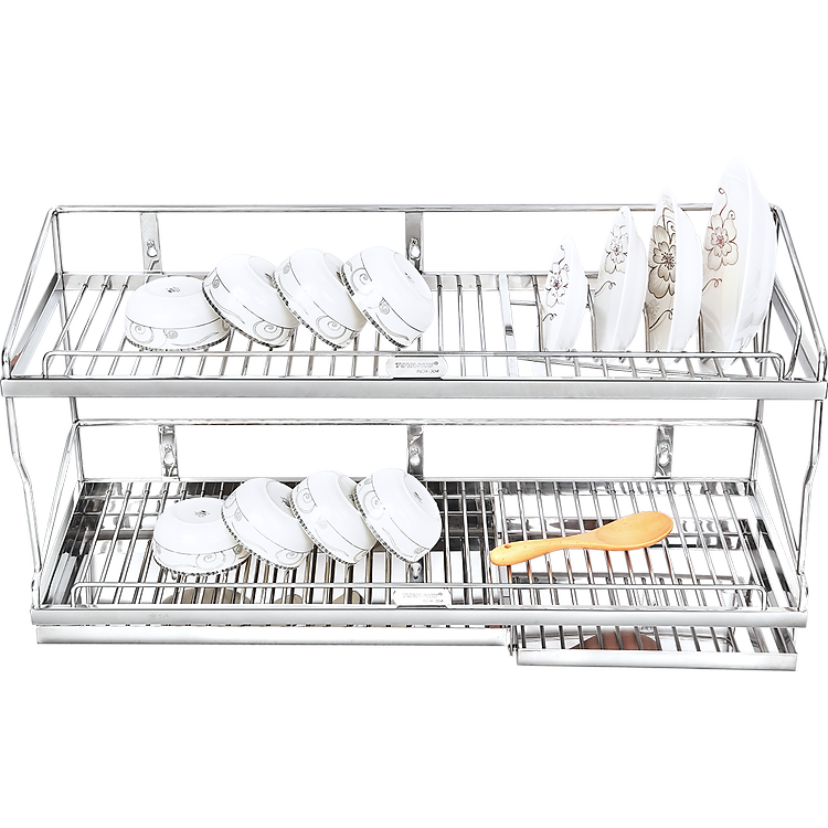 Kệ sóng chén 2 tầng bắt vít có khay inox 304 TOVASHU nhiều kích cỡ 304-6X2, 304-7X2, 304-8X2, 304-9X2