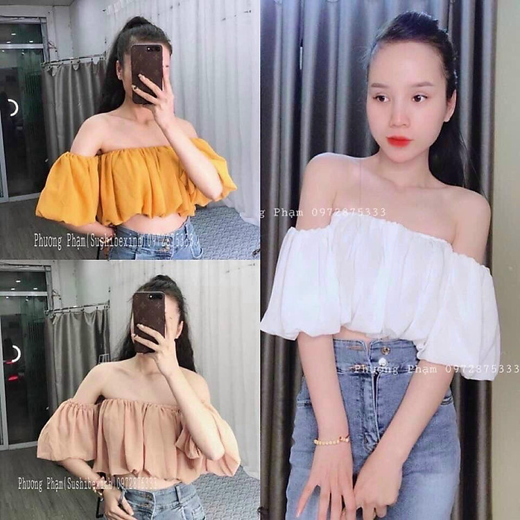 Áo croptop trễ vai 2 lớp - Áo kiểu nữ