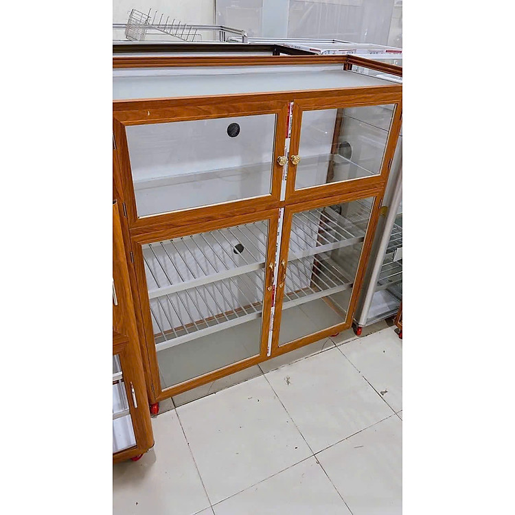 "Tủ chén nhôm, tủ nhôm kính, tủ đựng bát dĩa Juno Sofa KT Ngang 80 cao 120 sâu 35 cm "