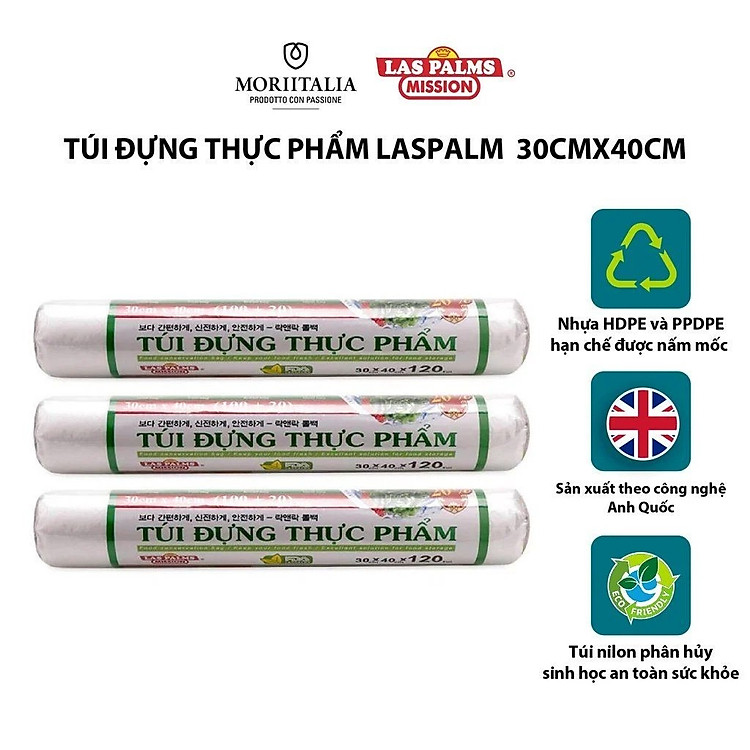 Túi đựng thực phẩm Laspalm tự hủy an toàn tiện lợi TDTP30006842, TDTP40006828, TDTP20006835, DTP40006811 (120 túi/cuộn) nhiều size