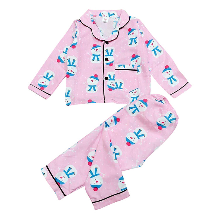 Set Pijama Dài Tay Cho Bé - Người Tuyết - Màu Hồng