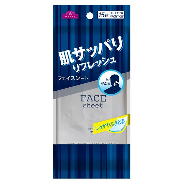 Khăn giấy ướt lau mặt cho nam Topvalu - Gói 15 miếng