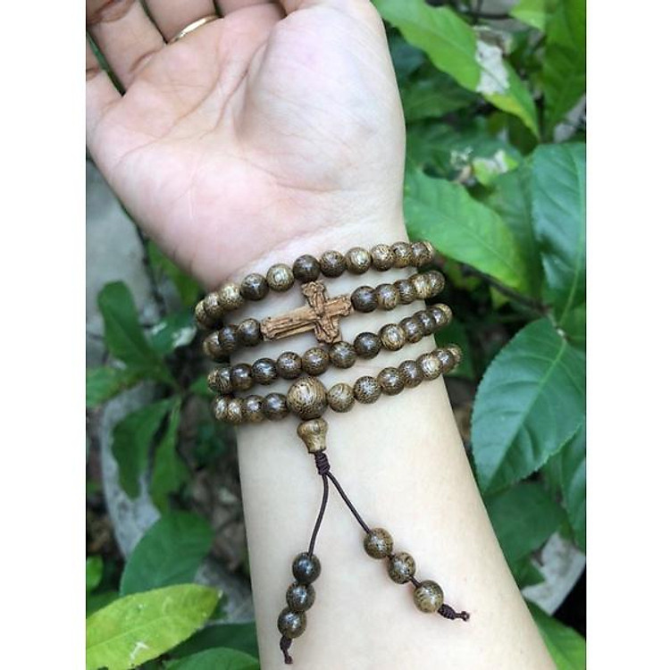 VÒNG CHUỖI trầm hương 108 hạt 6li mix Thánh giá