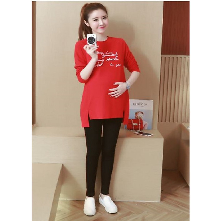 Bộ đồ bầu màu đỏ sành điệu xinh xắn cho mẹ bầu