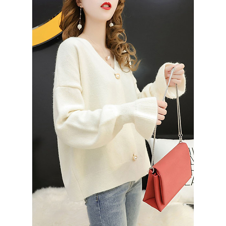 Áo cardigan len nữ tay phồng tiểu thư LAHstore, thích hợp mùa thu đông, thời trang trẻ, phong cách Hàn Quốc