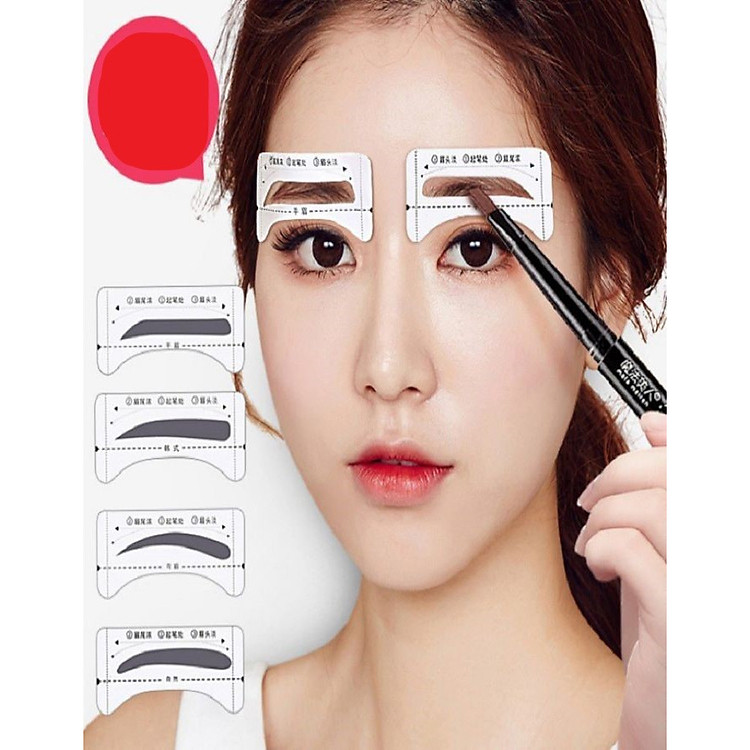 Bộ 8 Khuôn kẻ Lông Mày Dạng Dán Hàn Quốc - Tặng Kèm Dao Cạo Lông Mày 2 Lưỡi