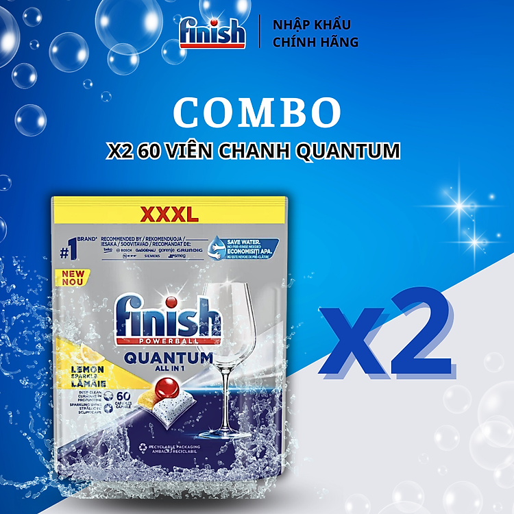 Combo 04 túi Viên Rửa Chén Bát Finish Powerball Quantum 27 viên