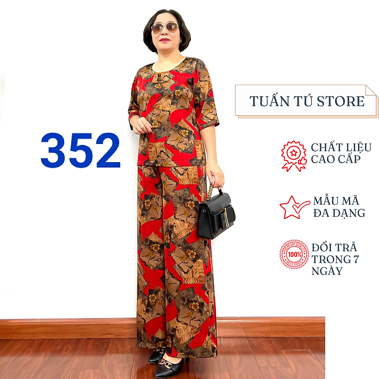 Đồ Bộ Trung Niên Cho Mẹ Sang Trọng Chất Liệu Lụa Satin Cao Cấp Mềm Mượt Họa Tiết Tinh Xảo - Tuấn Tú Store 68
