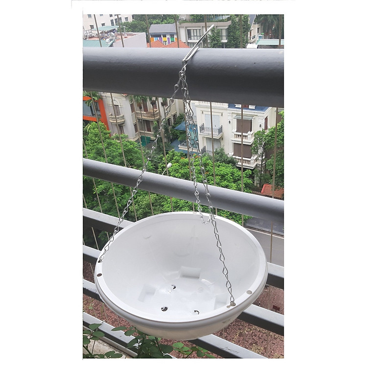 10 Chậu Nhựa Tròn Trồng Hoa Màu Trắng Có Móc Treo - Chậu chảo treo trồng hoa có móc xích kèm theo! KT: 29x12cm (ĐK x Cao)