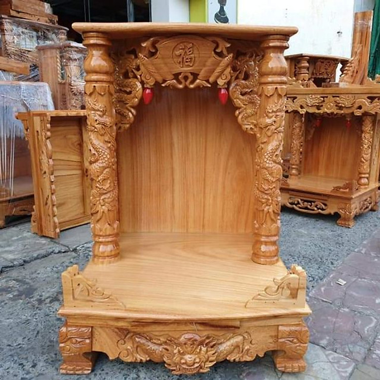 Bàn thờ thần tài ông địa gỗ gõ đỏ ngang 48 cm
