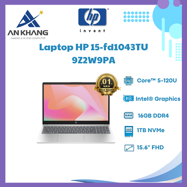 Laptop HP 15 fd1043TU 9Z2W9PA (Core 5 120U/ 16GB/ 1TB SSD/ 15.6 inch FHD/ Win11/ Bạc) - Hàng Chính Hãng