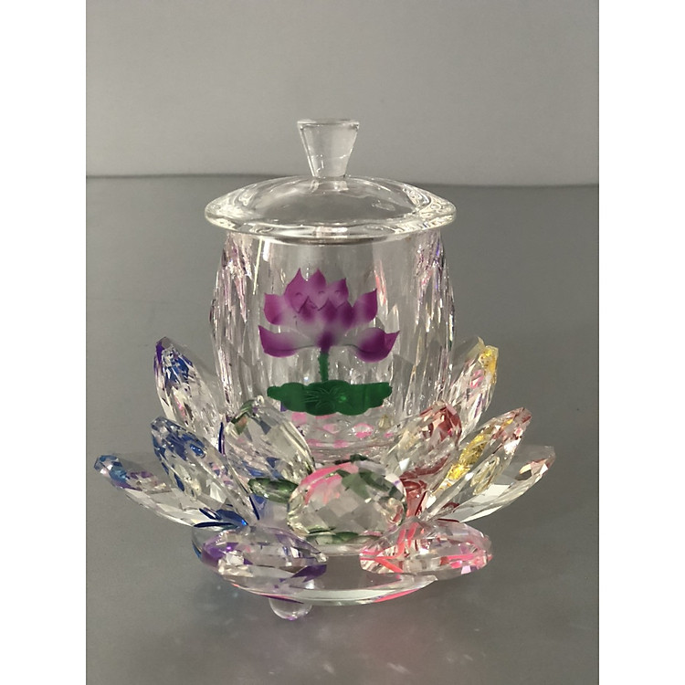 bộ ly nước cúng Phật đế sen , mầu ngũ sắc đk12 cm,cao 11 cm hh12