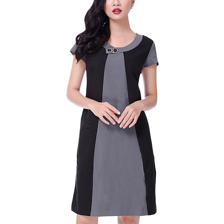Đầm Công Sở An Thủy 635 - Đen Phối Xám
