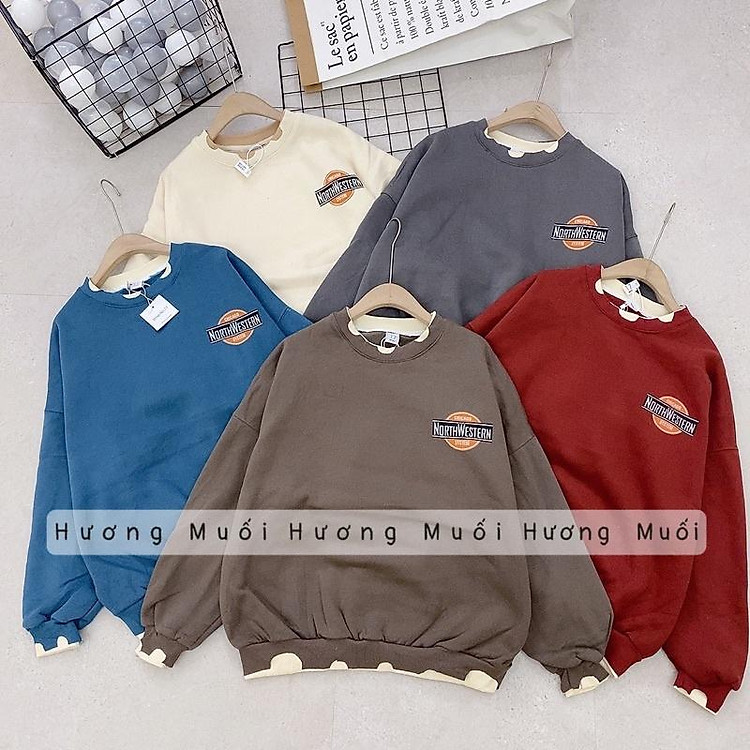 Áo sweater chữ NORTH in 2 mặt - nỉ bông Quảng Châu