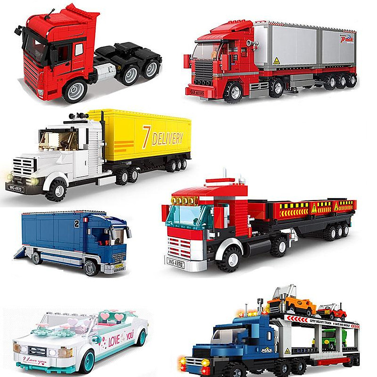 Thành Phố Mới Xe Container Kéo Bus Ô Tô Khối DIY Mini Vận Tải Xe Cảnh Sát Gạch Xây Dựng Đồ Chơi Cho Trẻ Em Quà Tặng