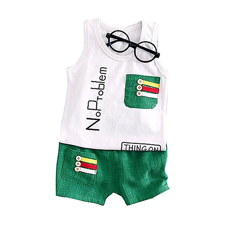 Bộ Quần Áo Ba Lỗ Trắng Xanh 11 Cho Bé Chất Cotton