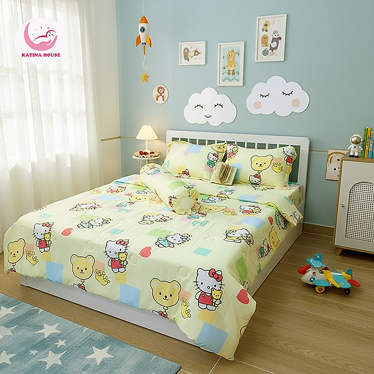 Bộ Chăn Ga Gối Tencel 60s Katina House, mát lạnh mịn màng, thấm hút tốt, họa tiết trẻ em