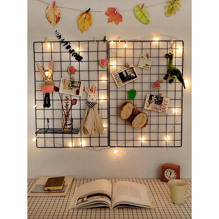 COMBO khung hình lưới sắt DECOR kèm dây đèn LED trang trí xài ĐIỆN ánh sáng vàng ấm, lãng mạn