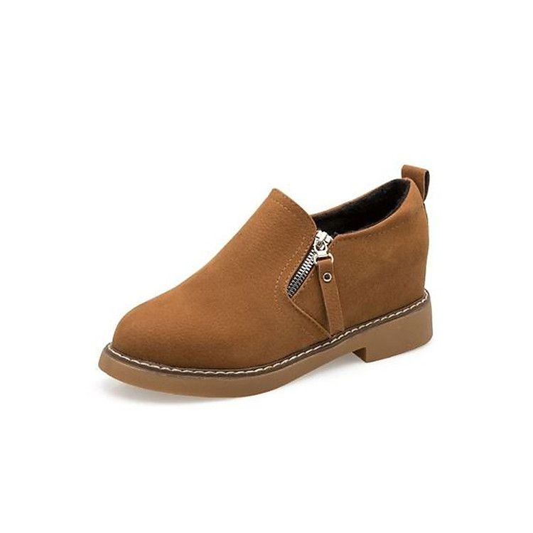 Giày Slip-On Nữ Da Lộn Khóa Kéo Độn Đế Cao 6CM 3Fashion - MSP 2725 - Nâu