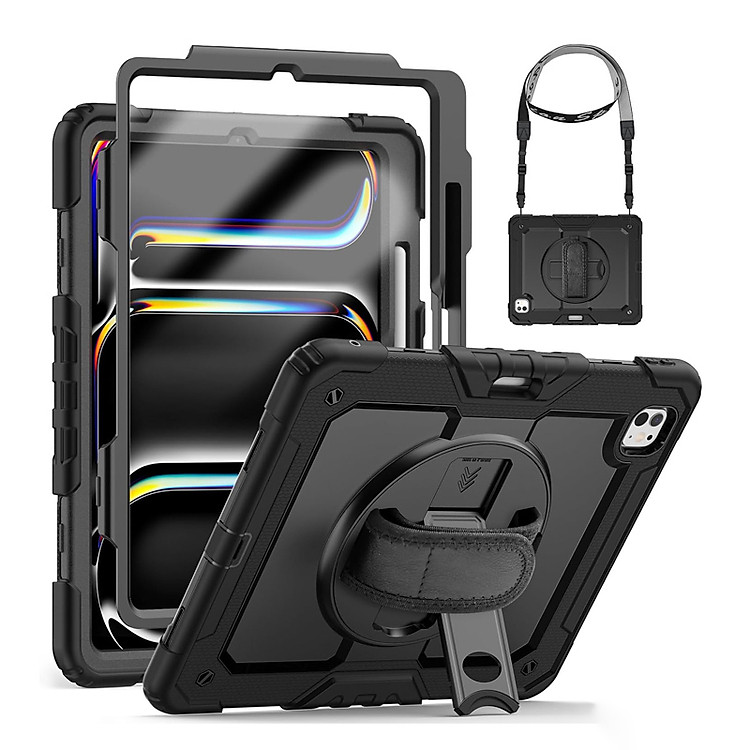 Ốp lưng dành cho iPad Pro 11" M4/Pro 13" M4/Air 6 11" M2/Air 6 13" M2/10.9" 2022 Zaki chống sốc có dây đeo và dán màn hình - Hàng Chính Hãng