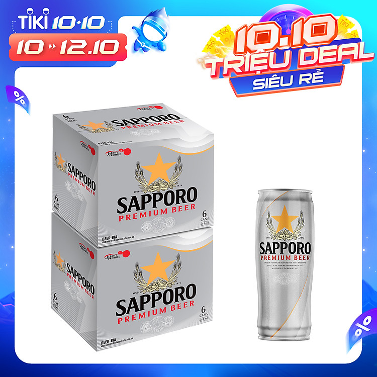 Combo 02 thùng Bia Sapporo Premium - 6 lon 650ml