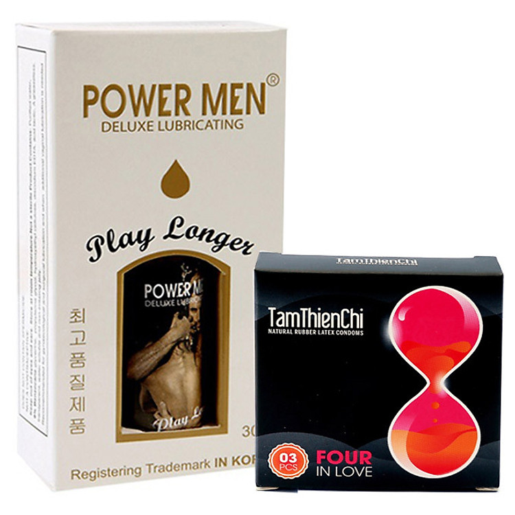 Gel bôi trơn Kéo Dài thời gian Powermen Play Longer chai 30ml Tặng 1 hộp BCS TTC Four In Love hộp 3 cái