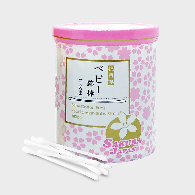 Tăm bông kháng khuẩn Sakura Nhật Bản - Em bé (Baby) - 180 que/hộp