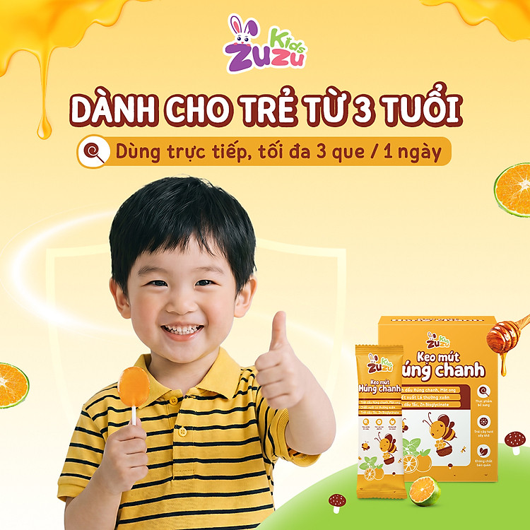 ZuZuKids Kẹo Mút Vi Chất Húng Chanh Dịu Họng Hỗ Trợ Hô Hấp Cho Bé - Dây 10 Que và Hộp 20 Que