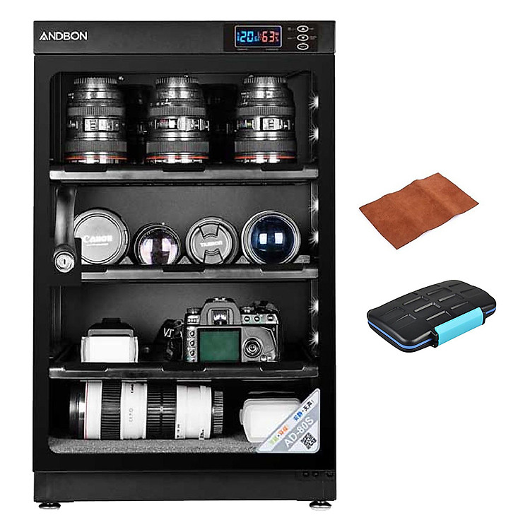 Combo Tủ Chống Ẩm Andbon AD-80S (80 Lít) + Hộp Đựng Thẻ Chống Nước – Tặng Da Cừu Lau Len (Da Thật) - Hàng Nhập Khẩu