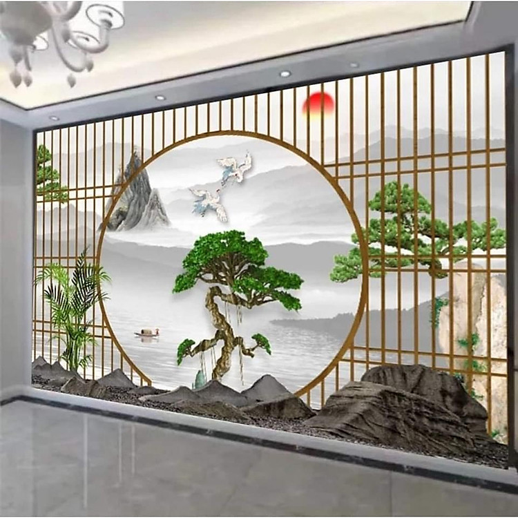 (HCM) Tranh dán tường 3d họa tiết lam sóng có sẵn keo dễ dán phù hợp tảng trí tiệm spa,phòng khách, phòng làm việc