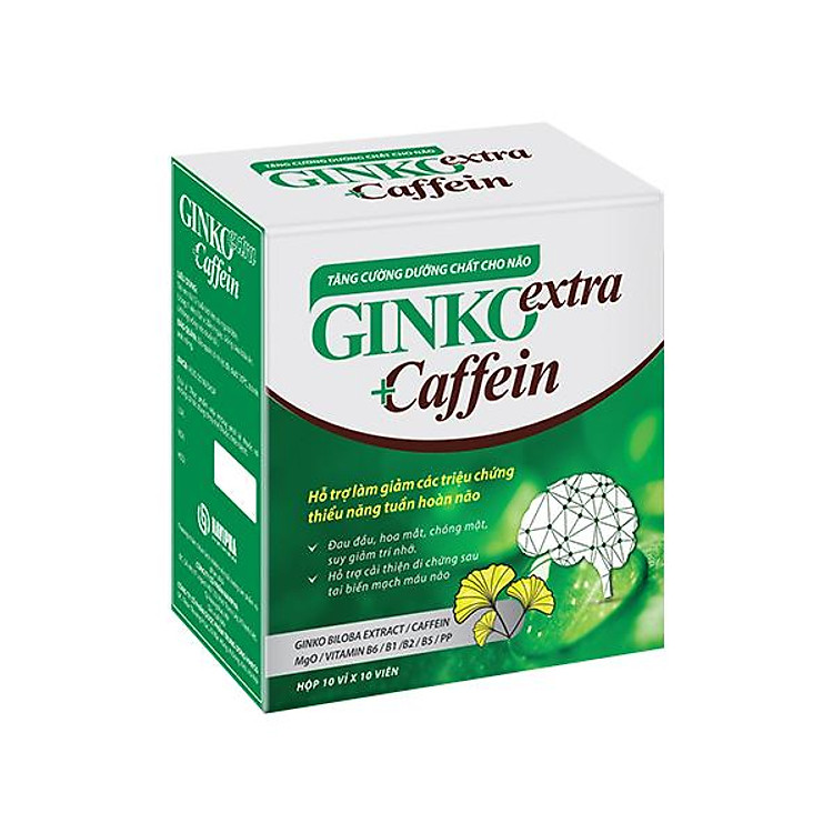 Ginko extra Caffein tăng cường tuần hoàn máu lên não, cải thiện trí nhớ, không gây buồn ngủ 100 viên nang mềm