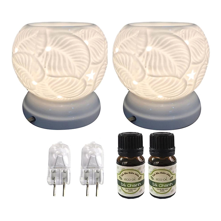 Combo 2 đèn xông tinh dầu MNB23 kèm 2 tinh dầu sả chanh Eco 10ml và 2 bóng đèn