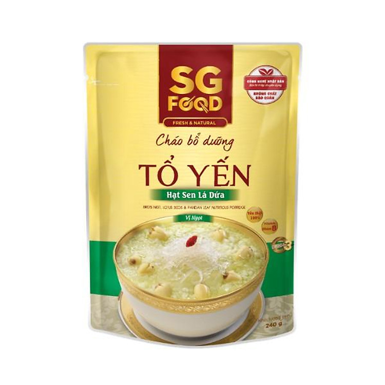 Thùng 30 Gói Cháo Bổ Dưỡng Sài Gòn Food Tổ Yến Hạt Sen Lá Dứa 240g