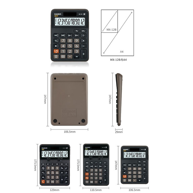 Máy Tính Cỡ Nhỏ Casio MX-12B - Đen - Ảnh 5