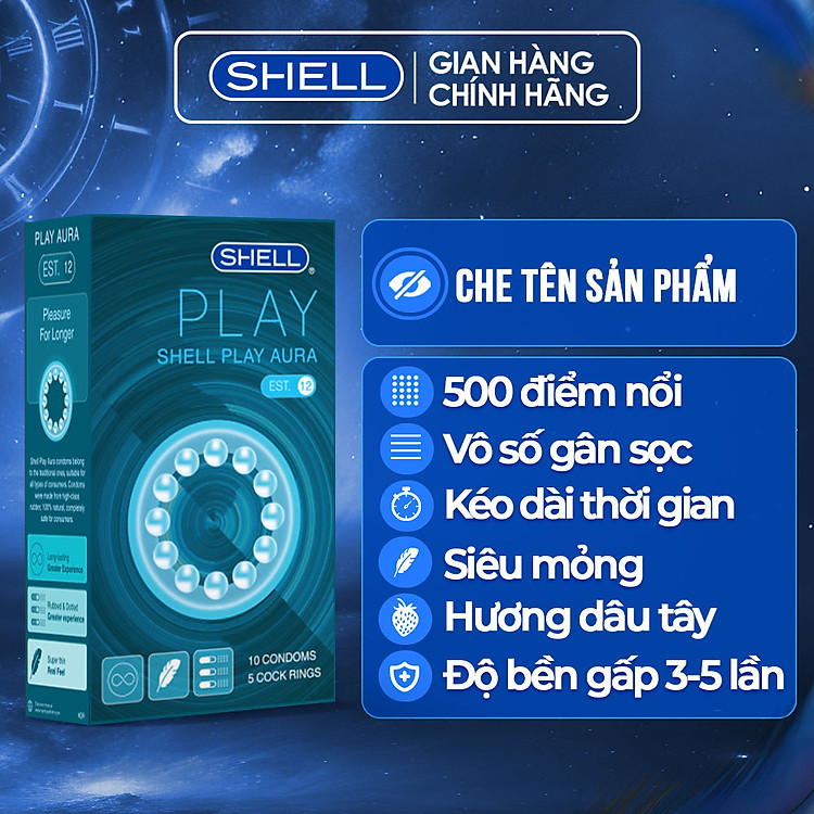 Bao cao su Shell Play Aura - Tổng hợp 6 tính năng - Hộp 10 cái + 1 Play Box Aura | SHELL CHÍNH HÃNG