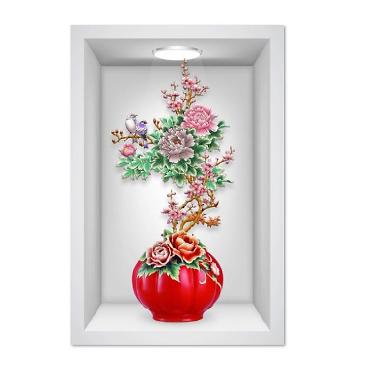 Tranh dán tường ô 3D lọ hoa đẹp 010 KT 40 x 60 cm